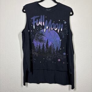 Rosacha Size Medium Regatta Full Moon High Low Tank Black Purple Cotton NWT